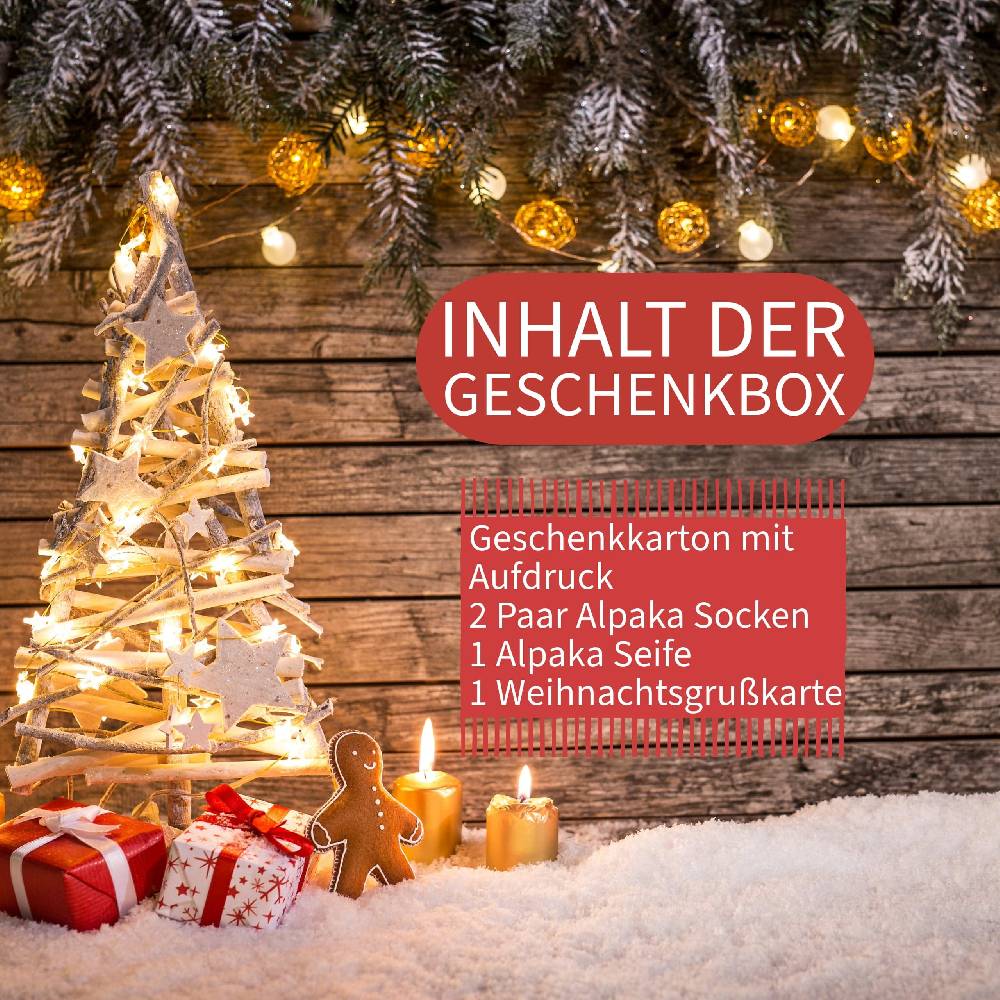 KB Socken Weihnachtliche Geschenkbox inklusive 2 Paar Alpakasocken, einer Alpakakeratinseife und einer Weihnachtskarte Fabrikladen