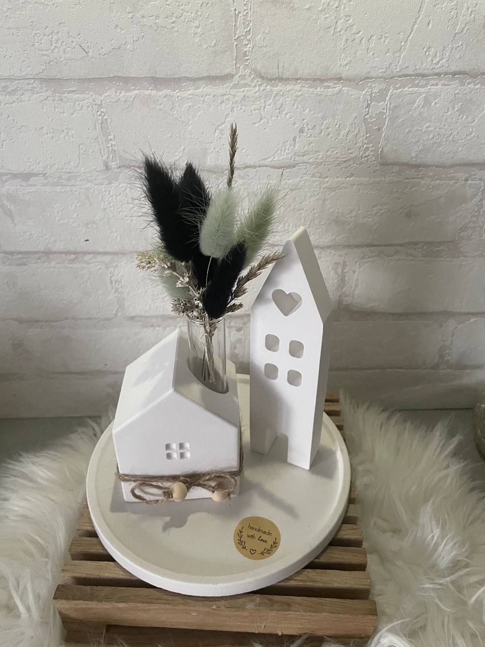 KB Socken Keraflott Haus Deko, Kerzenständer Haus Vase, runder Teller, ovales Tablett Gips Ornament Handwerk, Trockenblumen, Blüten, Einzugsgeschenk Valentinstagsangebot