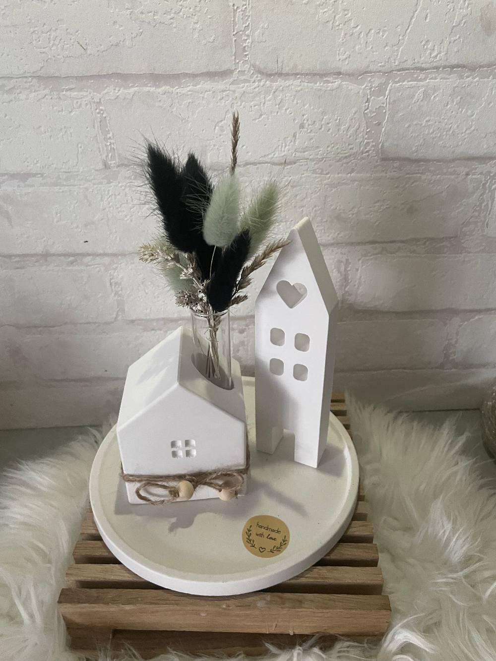 KB Socken Keraflott Haus Deko, Kerzenständer Haus Vase, runder Teller, ovales Tablett Gips Ornament Handwerk, Trockenblumen, Blüten, Einzugsgeschenk Valentinstagsangebot