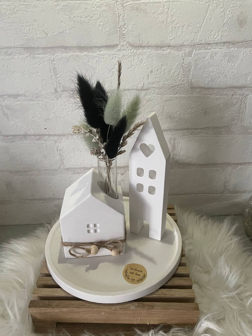KB Socken Keraflott Haus Deko, Kerzenständer Haus Vase, runder Teller, ovales Tablett Gips Ornament Handwerk, Trockenblumen, Blüten, Einzugsgeschenk Valentinstagsangebot