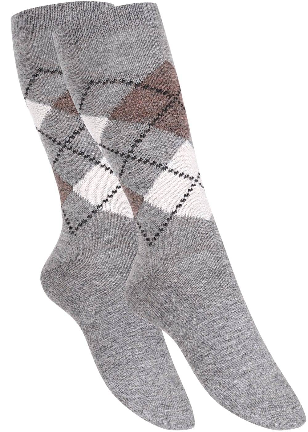 KB Socken Wollsocken mit Rautenmuster Grau / Anthrazit - 2 Paar Fabrikpreis