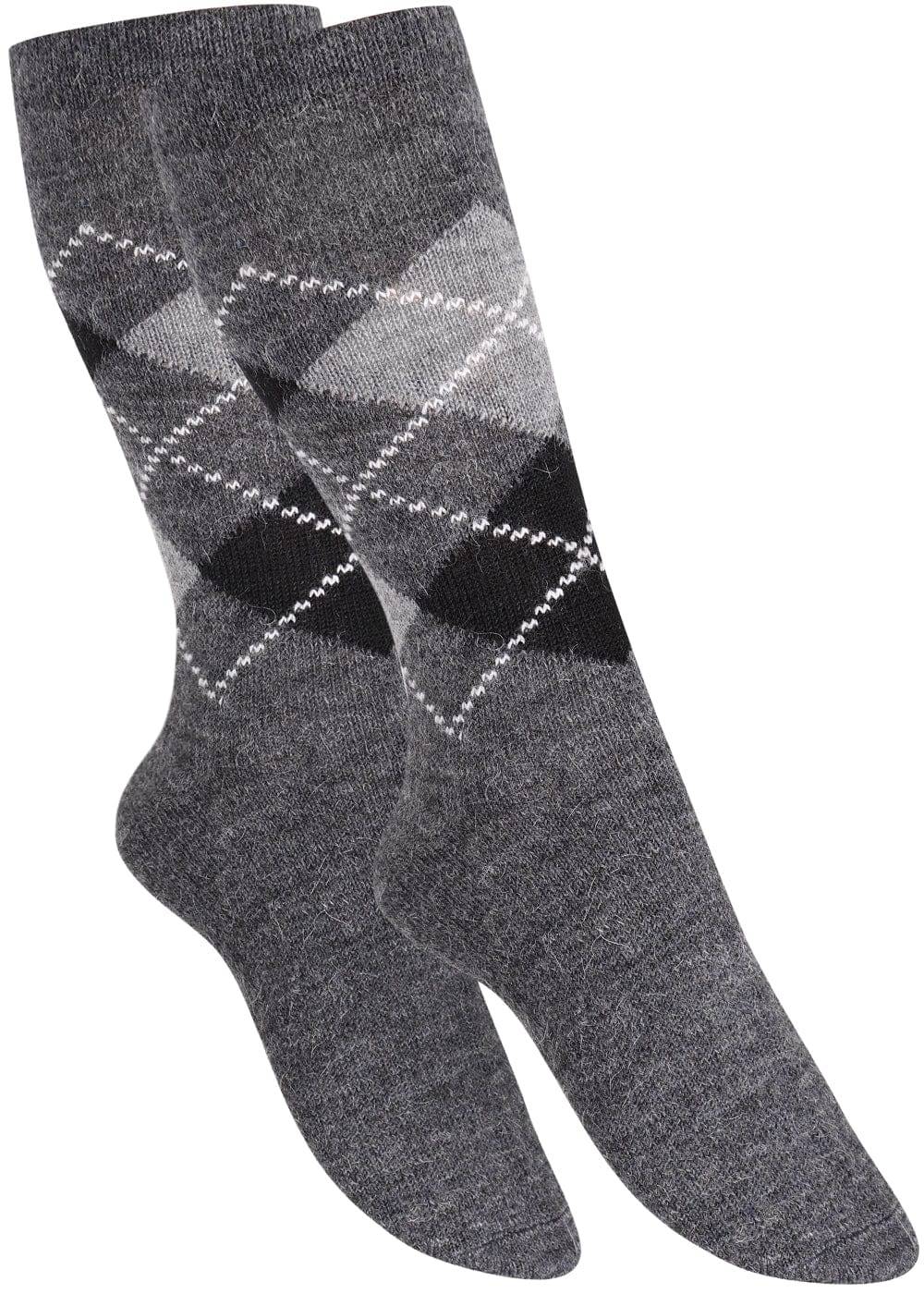 KB Socken Wollsocken mit Rautenmuster Grau / Anthrazit - 2 Paar Fabrikpreis