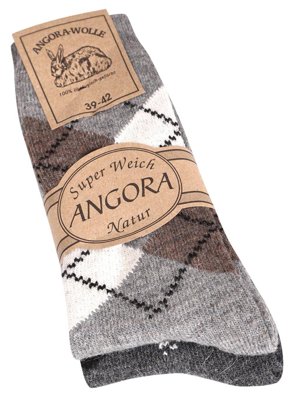 KB Socken Wollsocken mit Rautenmuster Grau / Anthrazit - 2 Paar Fabrikpreis