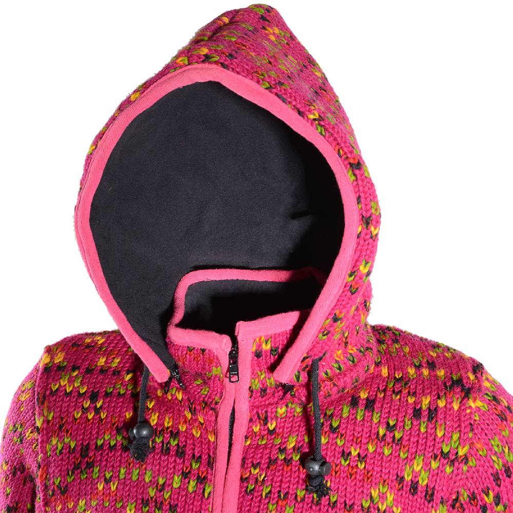 ﻿Kunst Und Magie Hippie Goa Nepal Strickjacke Poncho - Damen-Wolljacke mit abnehmbarer Kapuze Pink Saisonale Angebote