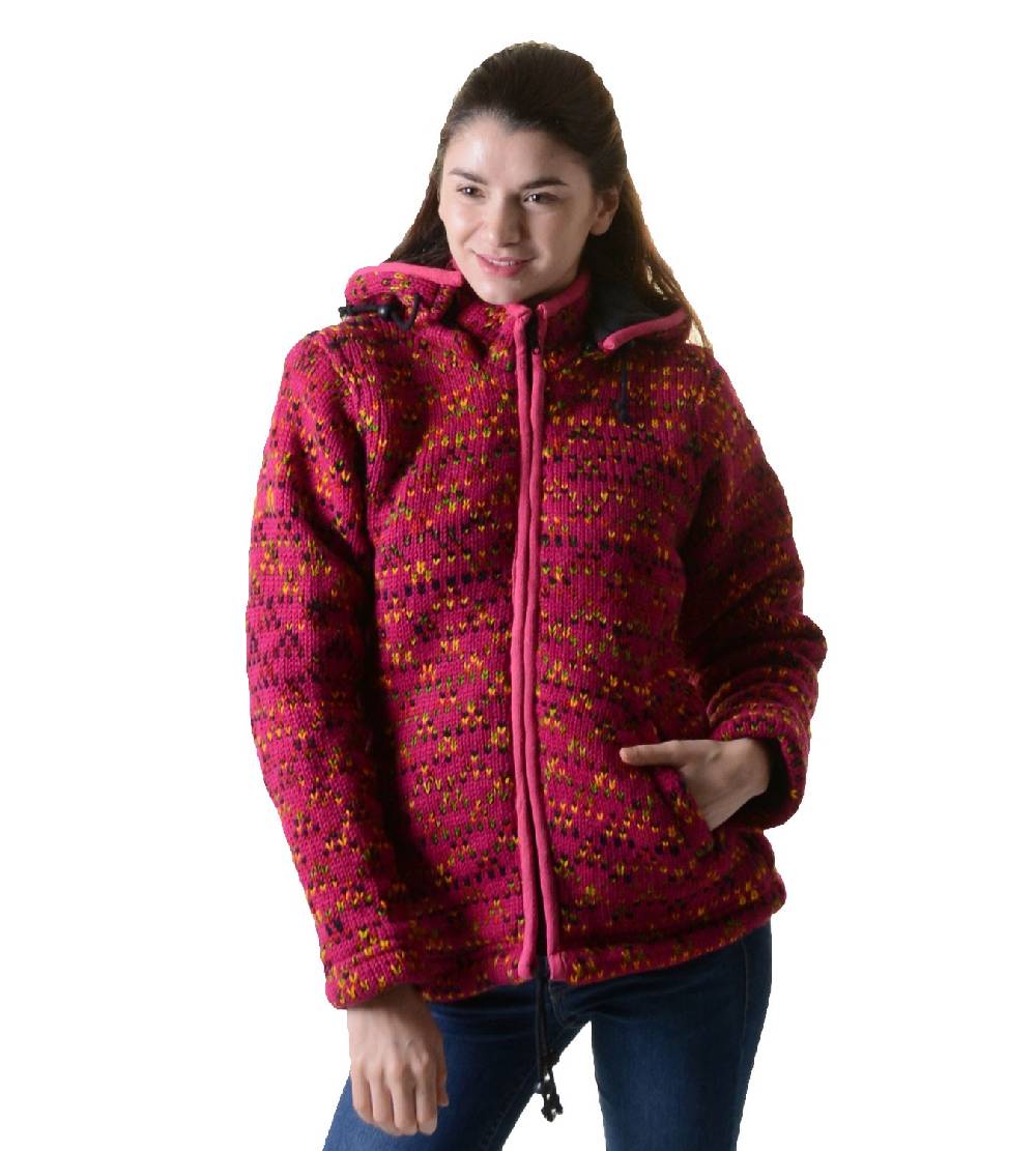 ﻿Kunst Und Magie Hippie Goa Nepal Strickjacke Poncho - Damen-Wolljacke mit abnehmbarer Kapuze Pink Saisonale Angebote