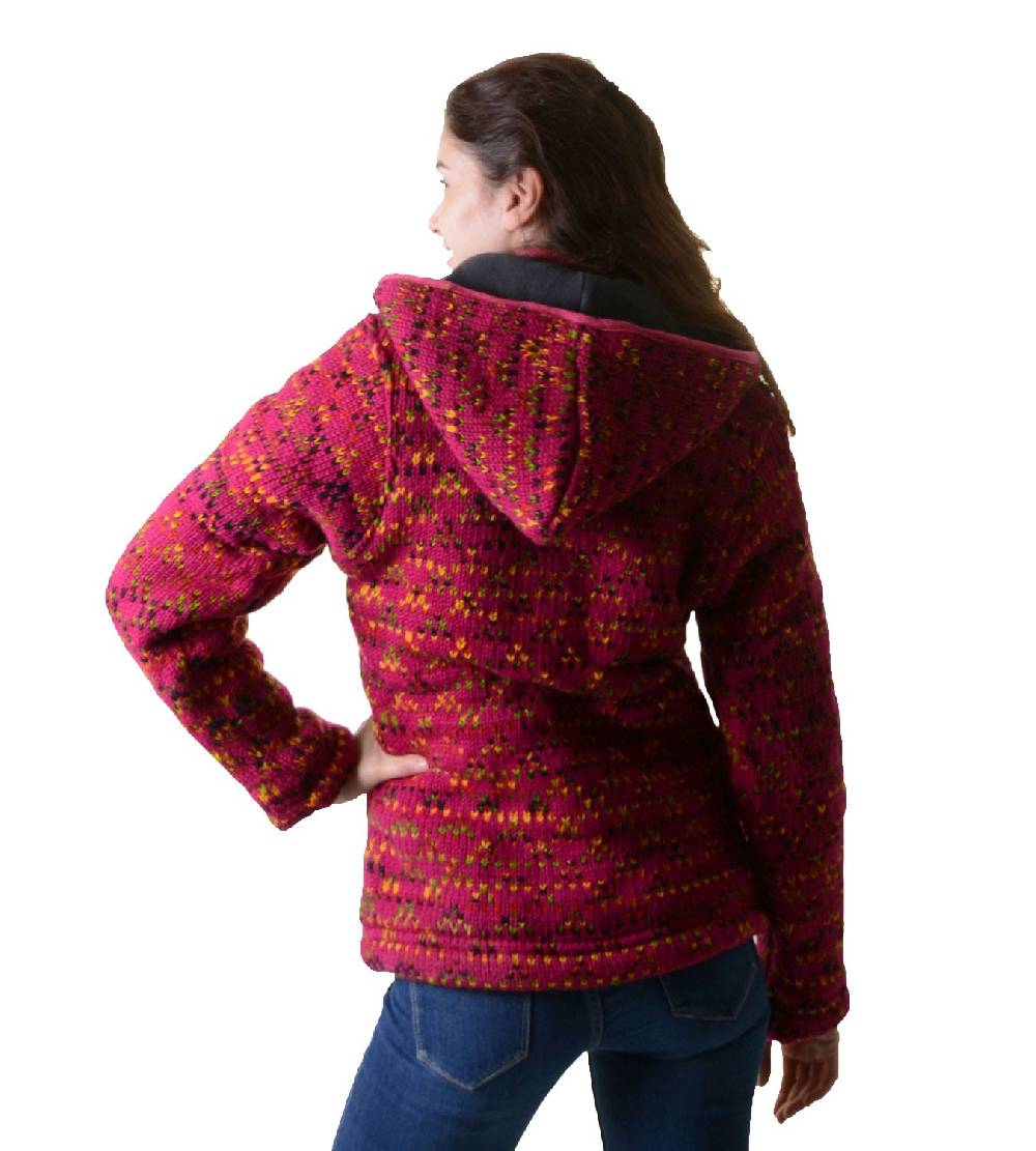 ﻿Kunst Und Magie Hippie Goa Nepal Strickjacke Poncho - Damen-Wolljacke mit abnehmbarer Kapuze Pink Saisonale Angebote