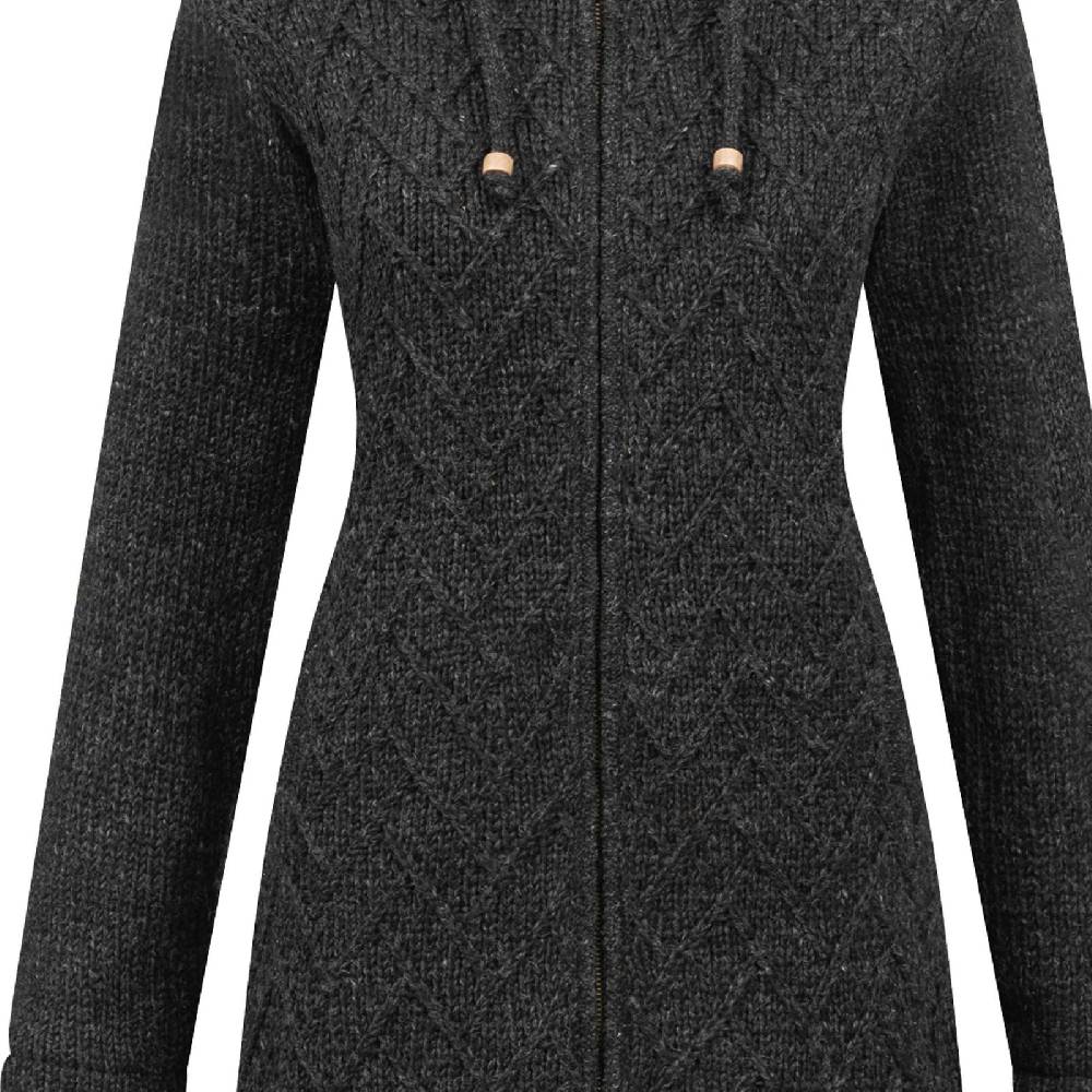 Kunst Und Magie ALMHUBER Klassische Damen Strickjacke Kurzmantel Winter Mantel Wolle Jacke Wollmantel Kapuze Kauf eins, bekomm eins gratis