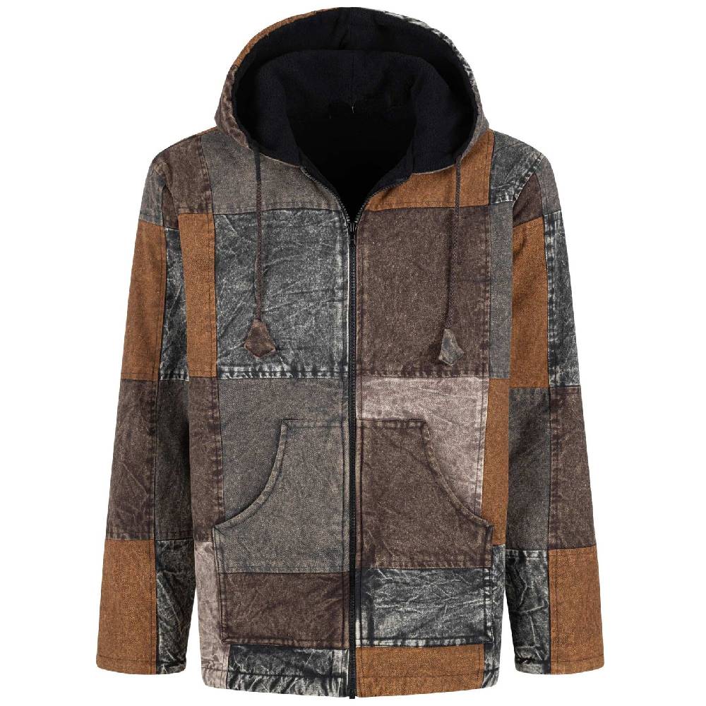 Kunst Und Magie Patchwork Jacke Baja Hoodie Herren alternativ Kapuzenjacke Goa Fleecefutter Nachhaltig Fair Wochenangebot