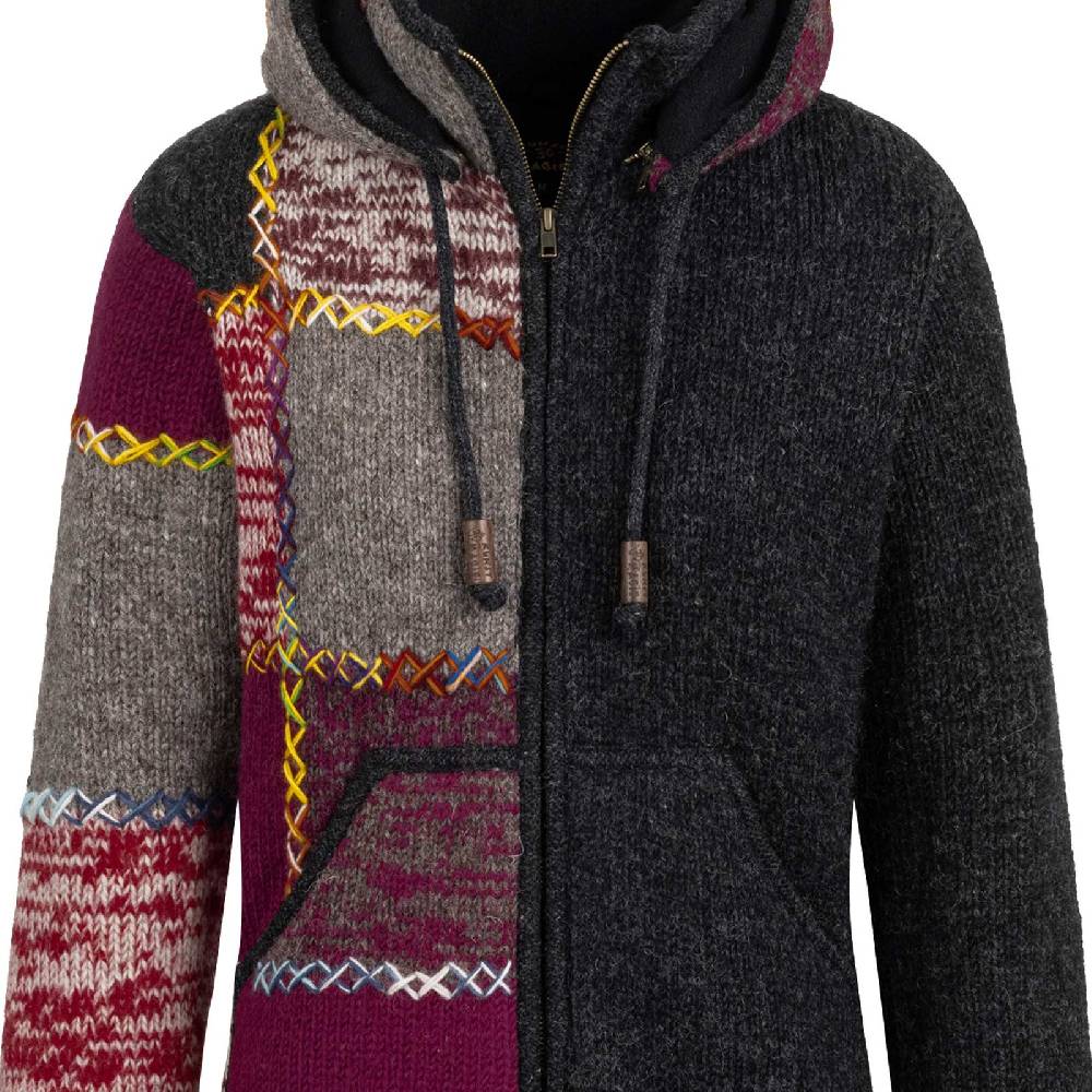 Kunst Und Magie Strickjacke Schurwolle Klassich Nordisch Wolle Jacke Winterjacke mit Hochkragen Kapuze Ying Yang Letzte 2 Tage