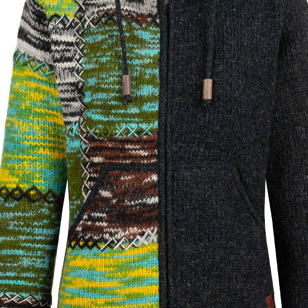 Kunst Und Magie Strickjacke Schurwolle Klassich Nordisch Wolle Jacke Winterjacke mit Hochkragen Kapuze Ying Yang Zeitbegrenzte Promotion