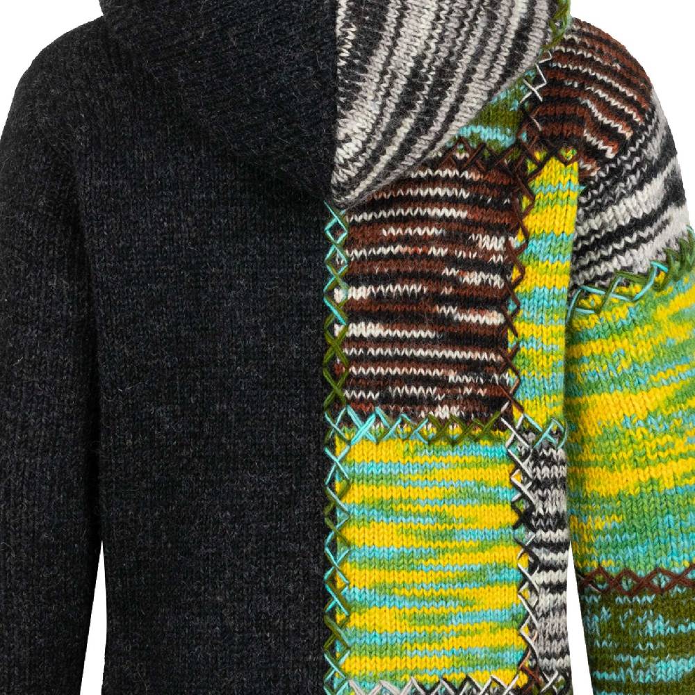 Kunst Und Magie Strickjacke Schurwolle Klassich Nordisch Wolle Jacke Winterjacke mit Hochkragen Kapuze Ying Yang Zeitbegrenzte Promotion