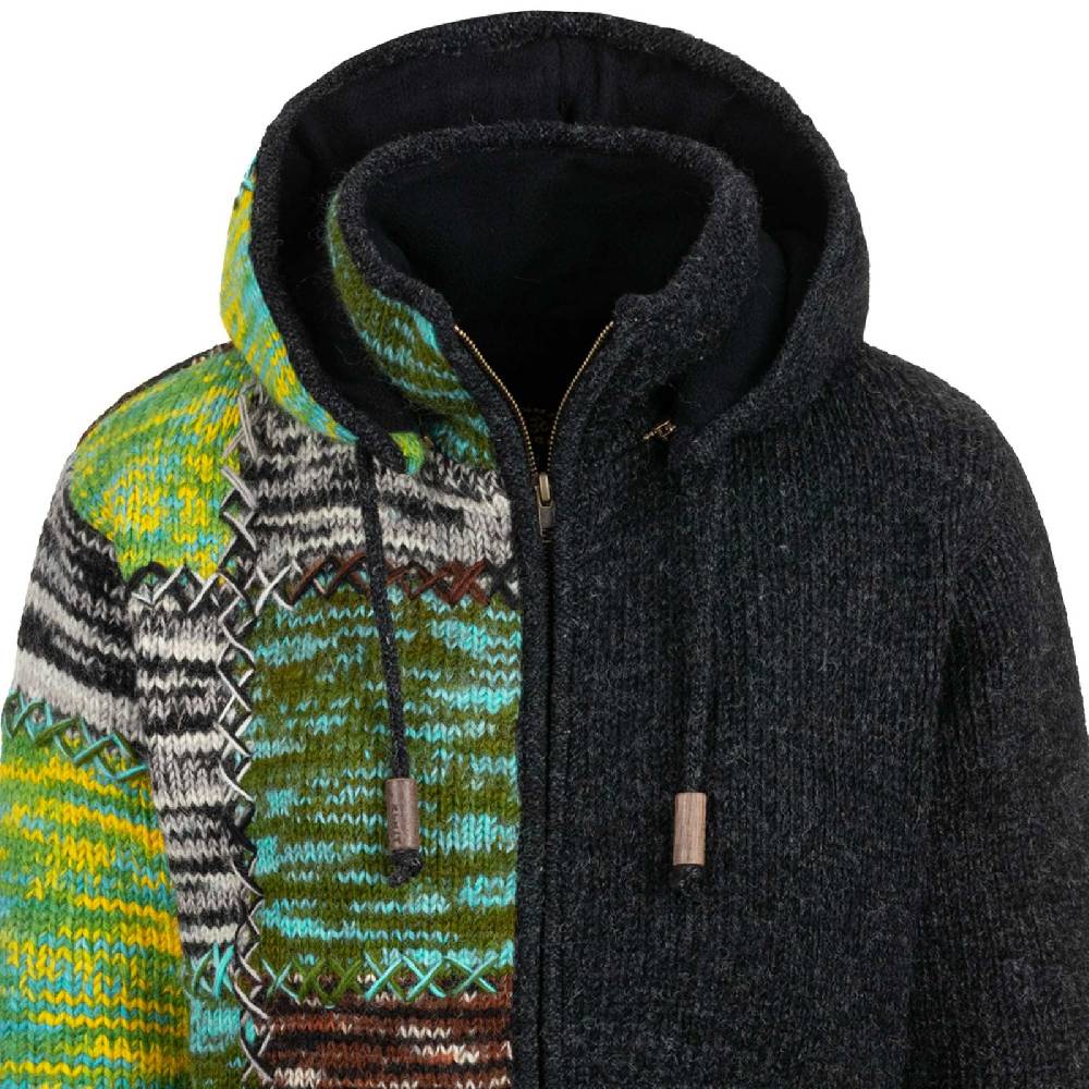 Kunst Und Magie Strickjacke Schurwolle Klassich Nordisch Wolle Jacke Winterjacke mit Hochkragen Kapuze Ying Yang Zeitbegrenzte Promotion