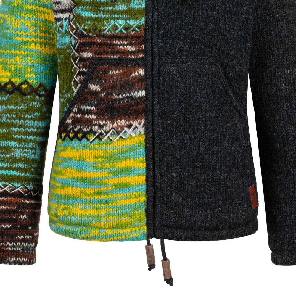 Kunst Und Magie Strickjacke Schurwolle Klassich Nordisch Wolle Jacke Winterjacke mit Hochkragen Kapuze Ying Yang Zeitbegrenzte Promotion