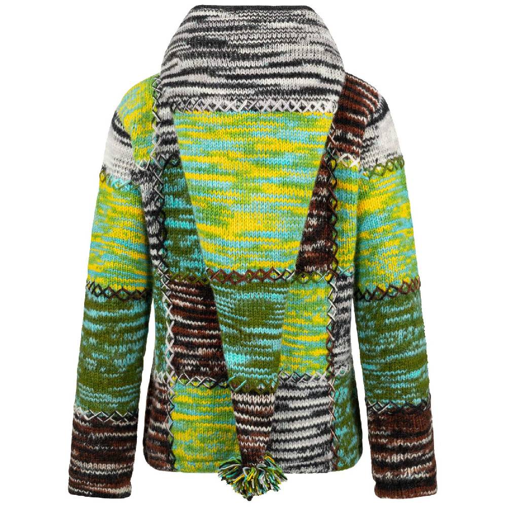 Kunst Und Magie Damen Strickjacke Goa Wolle Bunte Patchwork Winter Jacke Fleecefutter Hochkragen Zipfelkapuze Nur für heute
