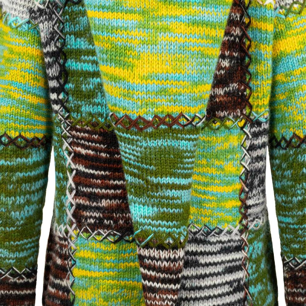 Kunst Und Magie Damen Strickjacke Goa Wolle Bunte Patchwork Winter Jacke Fleecefutter Hochkragen Zipfelkapuze Nur für heute
