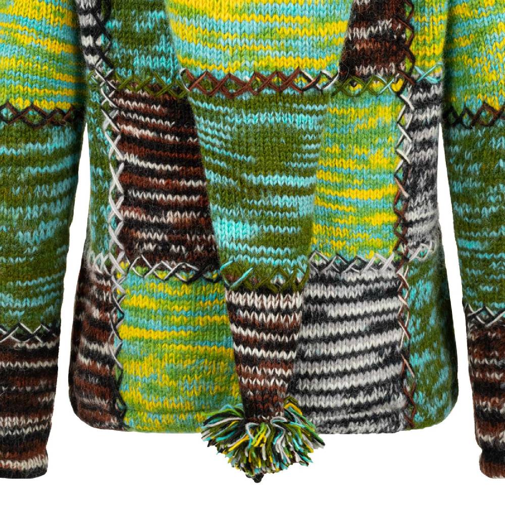 Kunst Und Magie Damen Strickjacke Goa Wolle Bunte Patchwork Winter Jacke Fleecefutter Hochkragen Zipfelkapuze Nur für heute