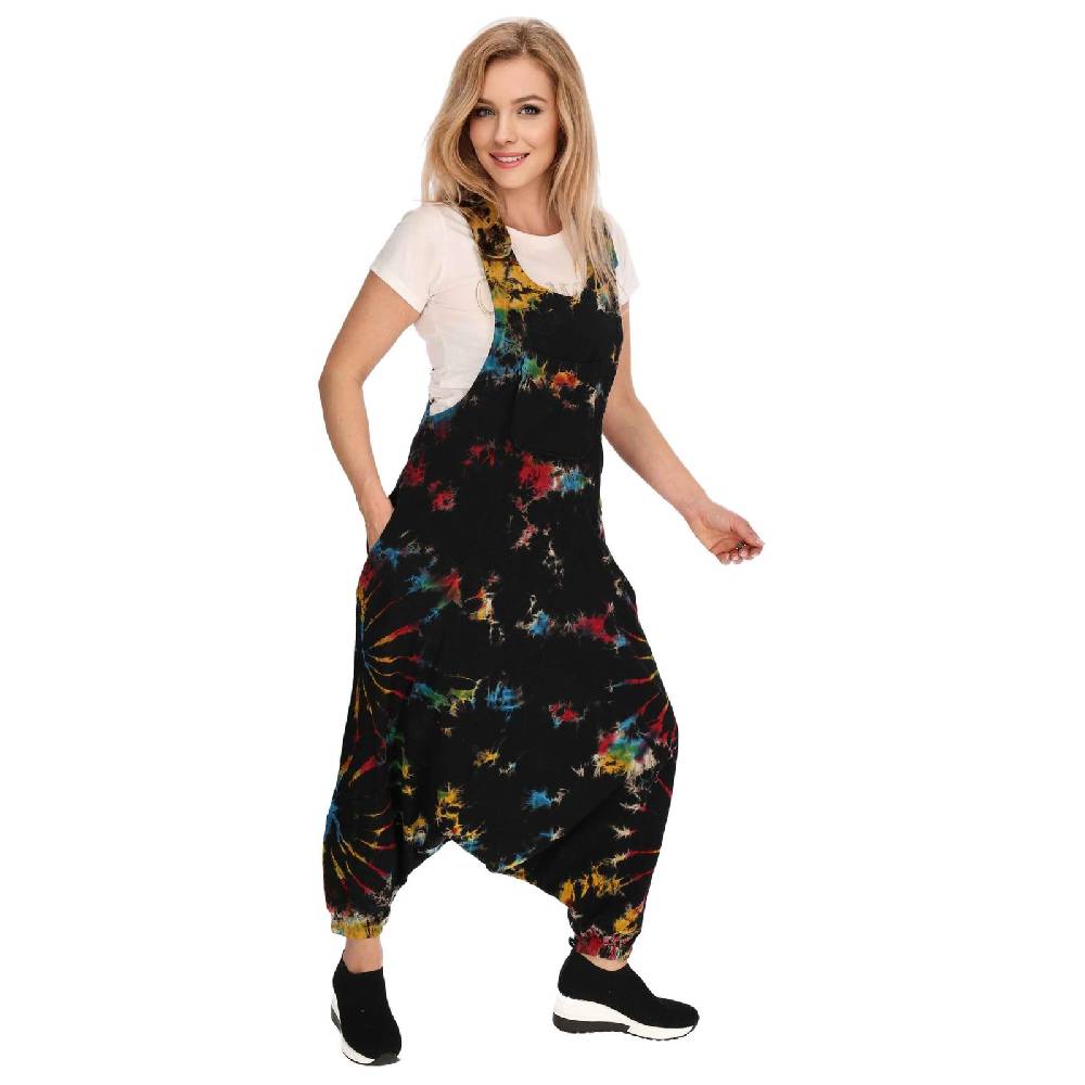Kunst Und Magie Tie Dye Batik Latzhose Damen Haremshose Hose Psy Goa 70er Overall Boho Jumpsuit Bunt Black Friday Preise