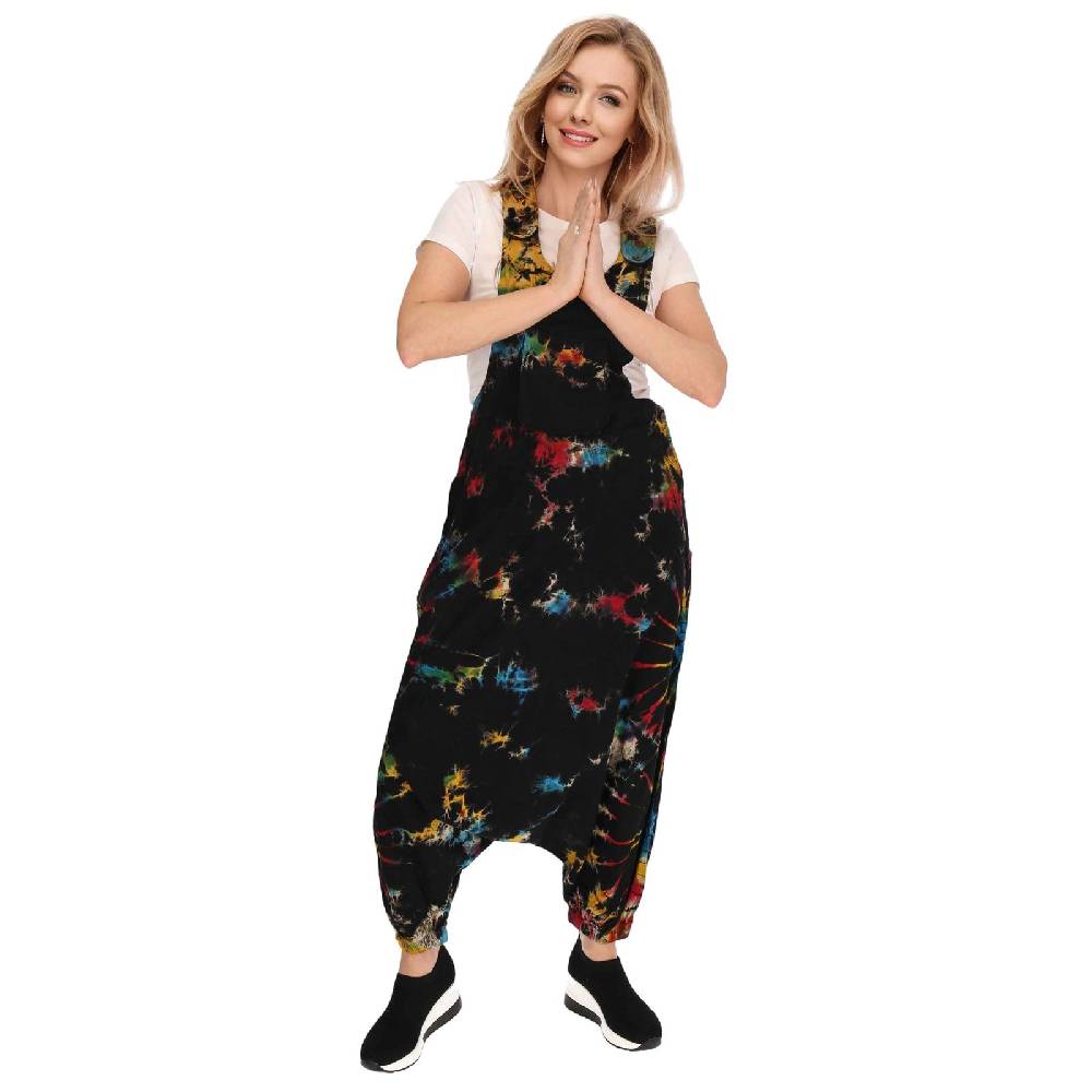 Kunst Und Magie Tie Dye Batik Latzhose Damen Haremshose Hose Psy Goa 70er Overall Boho Jumpsuit Bunt Black Friday Preise