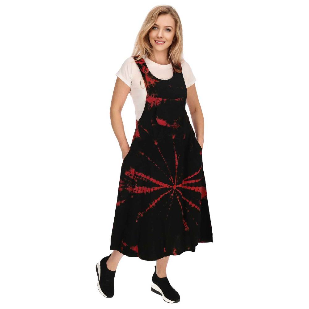 Kunst Und Magie Buntes Kleid Latzkleid Latzrock Tie Dy Batik Boho Ibiza Psy Goa 70er Overall Hippie Sommerkleid Baumwolle Im Verkauf