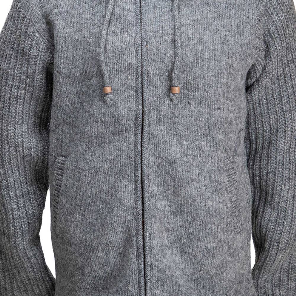 Kunst Und Magie Strickjacke Schurwolle Klassich Nordisch Wolle Jacke mit Kapuze Kragen Futter Unisex Grau Online