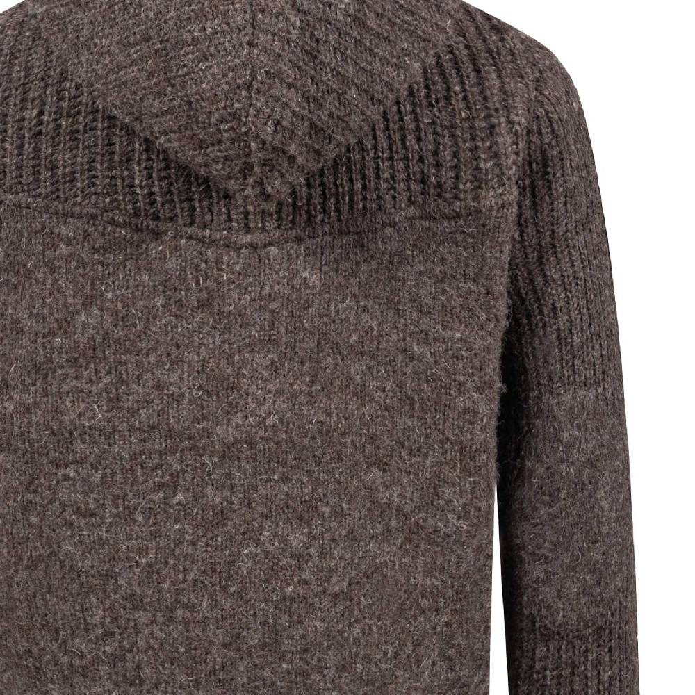 Kunst Und Magie Strickjacke Schurwolle Klassich Nordisch Wolle Jacke mit Kapuze Kragen Futter Unisex Braun Outlet