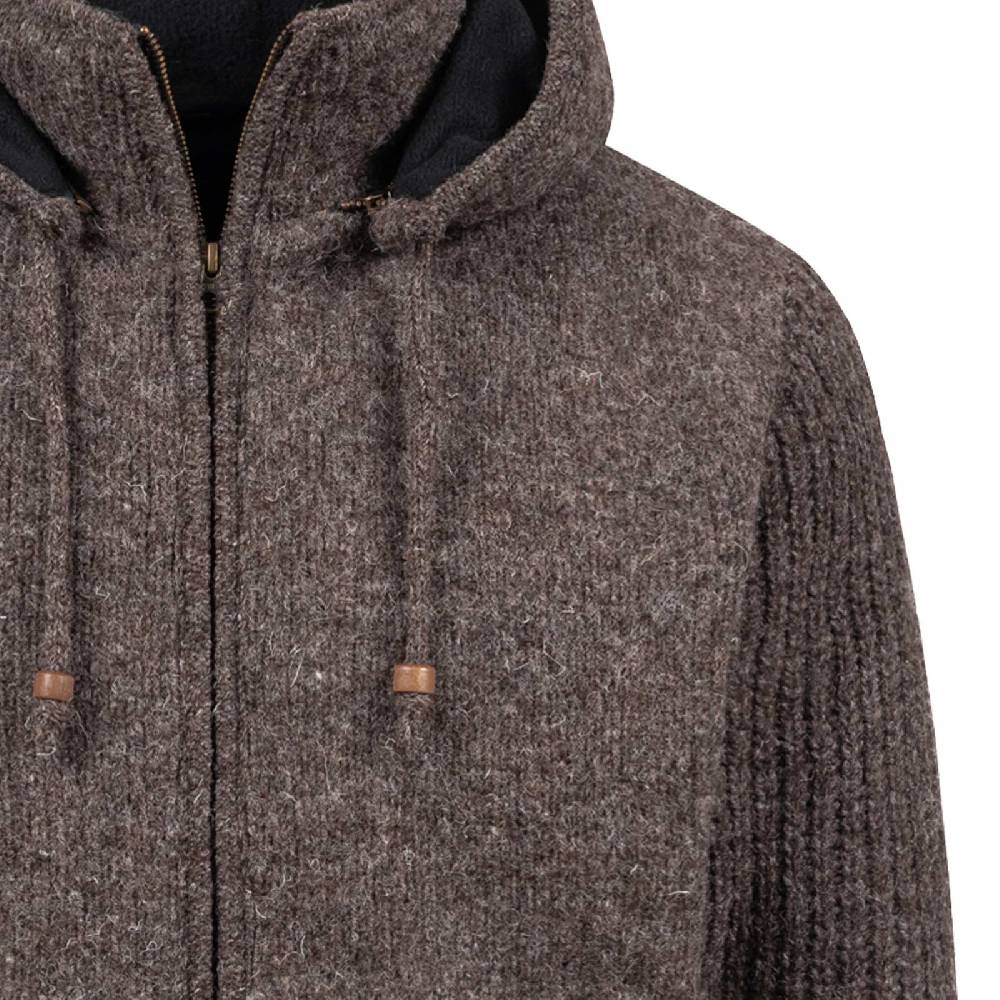 Kunst Und Magie Strickjacke Schurwolle Klassich Nordisch Wolle Jacke mit Kapuze Kragen Futter Unisex Braun Outlet