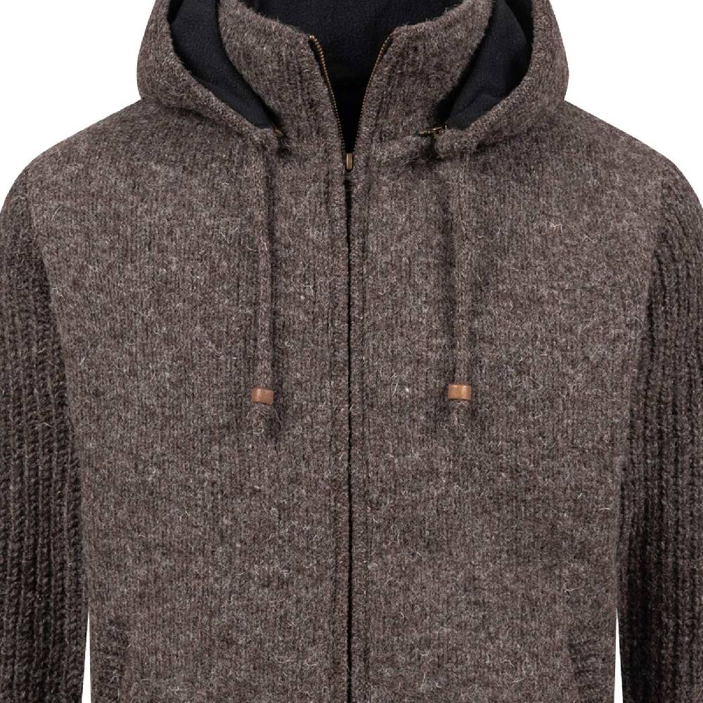 Kunst Und Magie Strickjacke Schurwolle Klassich Nordisch Wolle Jacke mit Kapuze Kragen Futter Unisex Braun Outlet