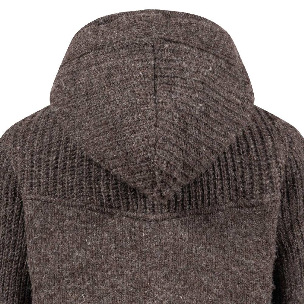 Kunst Und Magie Strickjacke Schurwolle Klassich Nordisch Wolle Jacke mit Kapuze Kragen Futter Unisex Braun Outlet