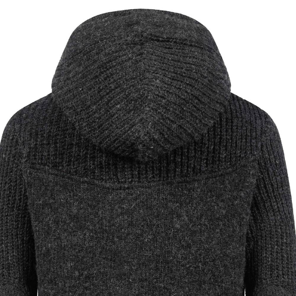 Kunst Und Magie Strickjacke Schurwolle Klassich Nordisch Wolle Jacke mit Kapuze Kragen Futter Unisex Schwarz Auslauf