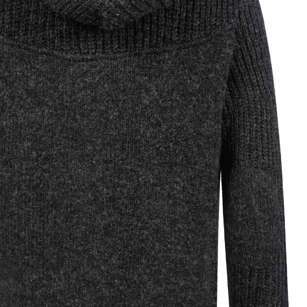 Kunst Und Magie Strickjacke Schurwolle Klassich Nordisch Wolle Jacke mit Kapuze Kragen Futter Unisex Schwarz Auslauf