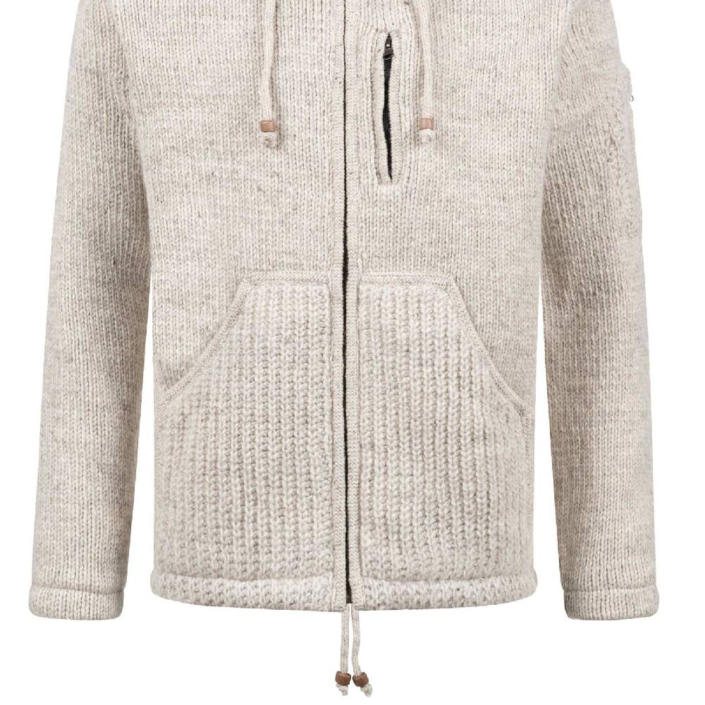 Kunst Und Magie Strickjacke Schurwolle Klassich Nordisch Wolle Jacke mit Kapuze Kragen Futter Unisex im Angebot