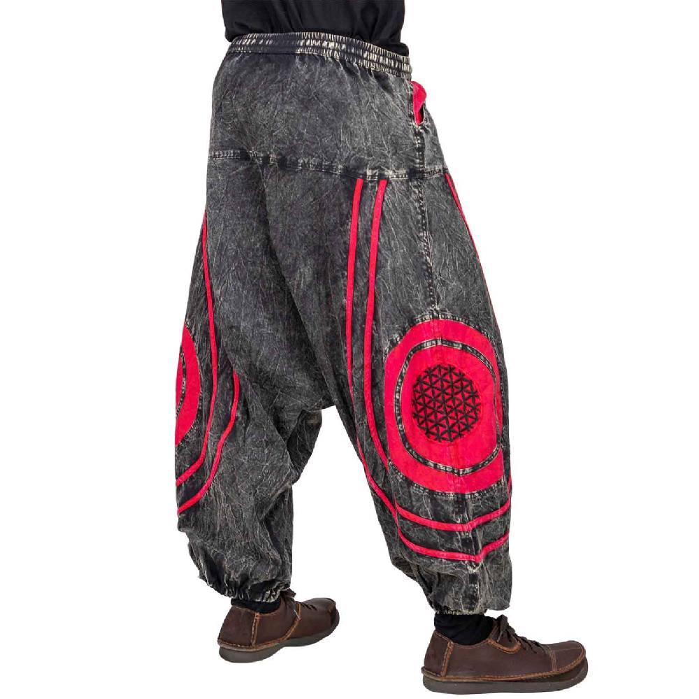 Kunst Und Magie Unisex Psy Baggy Pants Hippie Hose Goa Baumwoll Haremshose Stonewashed Blume des Lebens Schlussverkauf