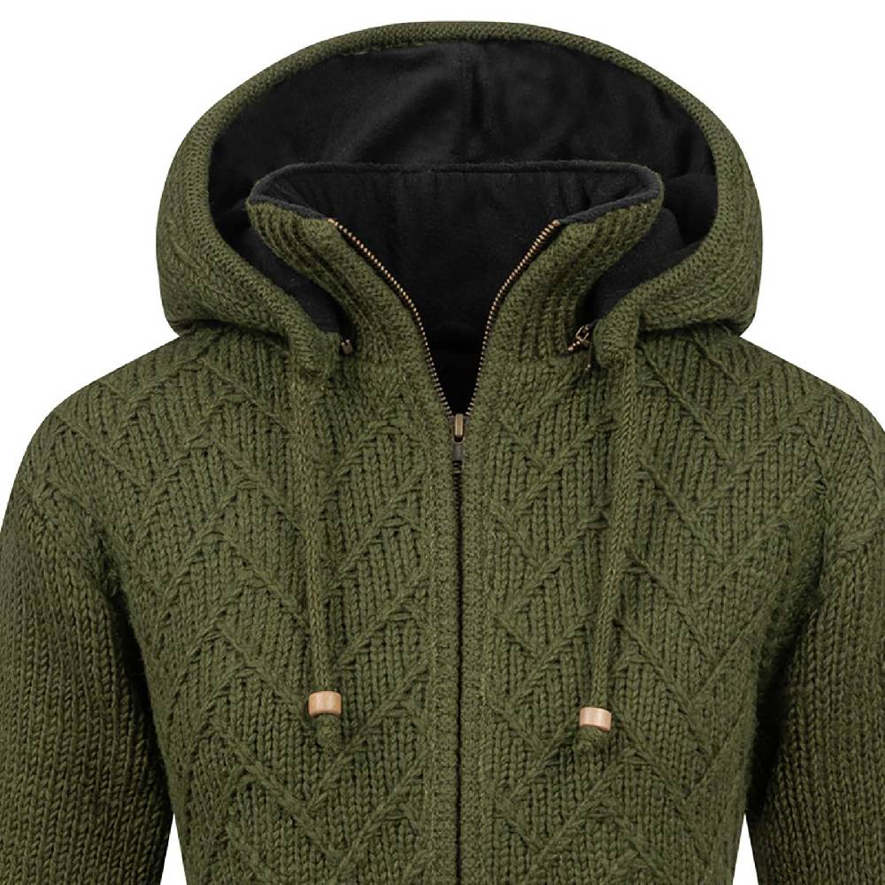 Kunst Und Magie Klassische Damen Strickjacke Kurzmantel Winter Mantel Wolle Jacke mit Fleecefutter und Kapuze Fabrikverkauf
