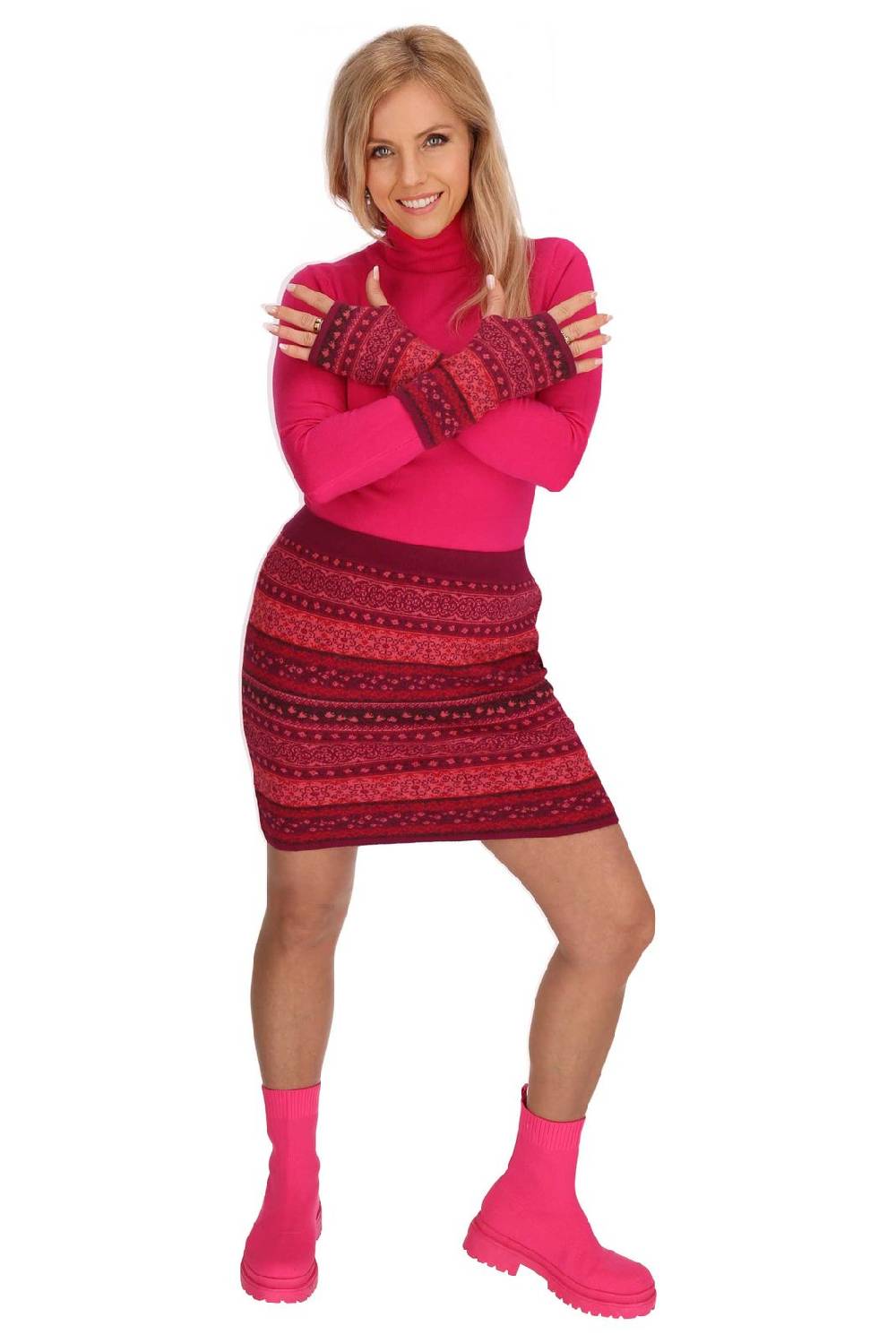 Kunst Und Magie Strickrock Knielanger Rock aus Feinstrick Jaquard Baumwolle Boho Fabrik Onlineshop