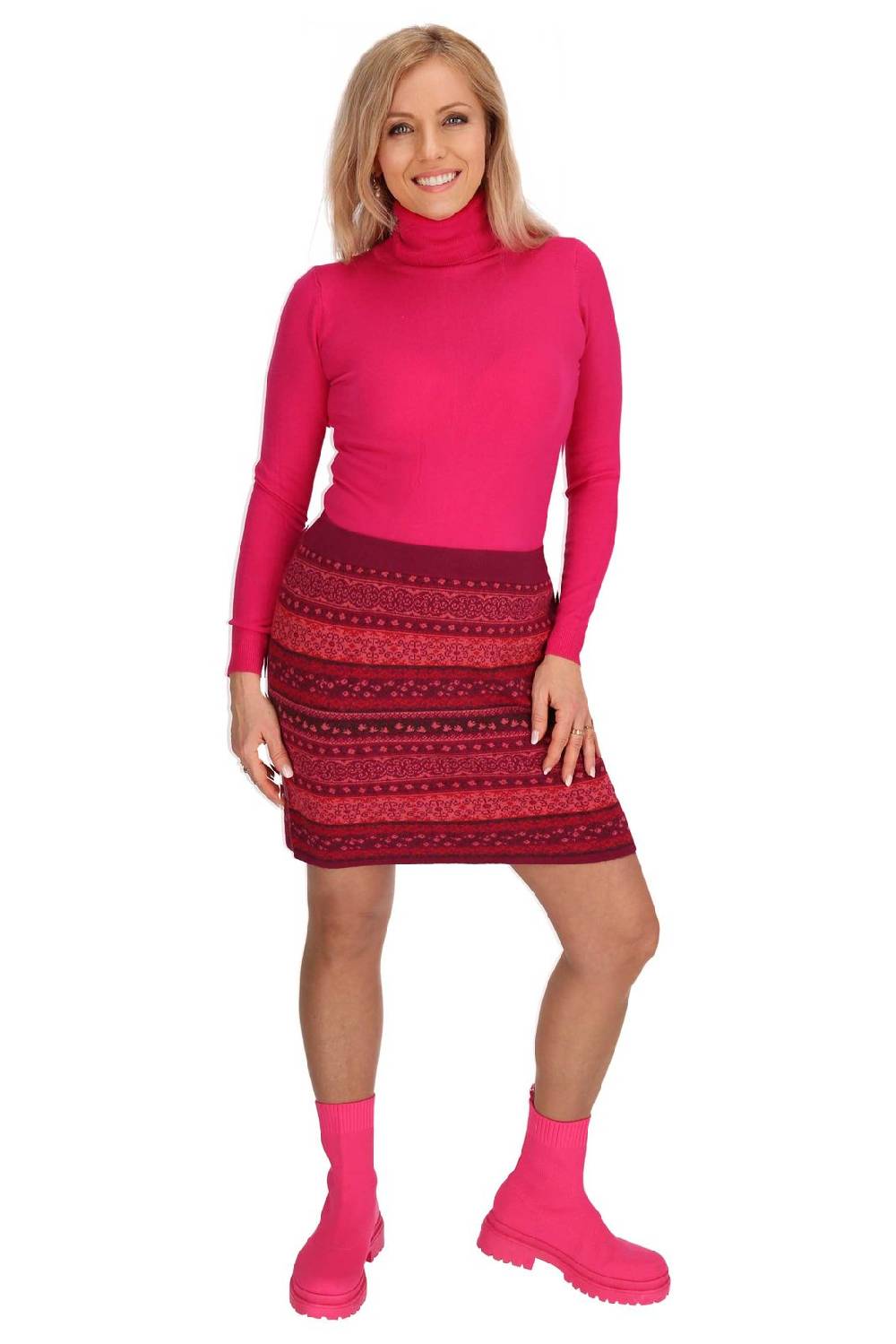 Kunst Und Magie Strickrock Knielanger Rock aus Feinstrick Jaquard Baumwolle Boho Fabrik Onlineshop