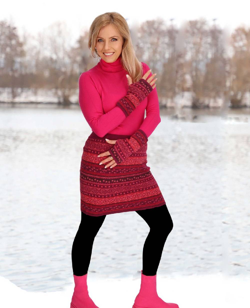 Kunst Und Magie Strickrock Knielanger Rock aus Feinstrick Jaquard Baumwolle Boho Fabrik Onlineshop