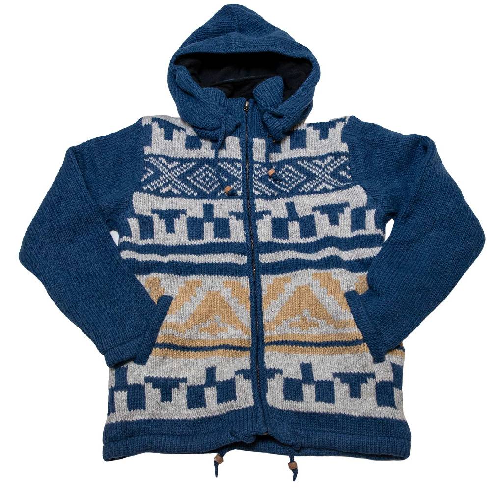 Kunst Und Magie Unisex Strickjacke Goa Wolle Jacke Fleecefutter Hochkragen Winterjacke Kapuze Aztekenmuster Versandkostenfrei
