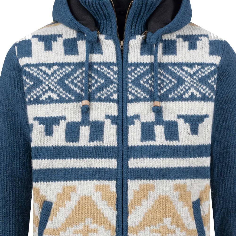 Kunst Und Magie Unisex Strickjacke Goa Wolle Jacke Fleecefutter Hochkragen Winterjacke Kapuze Aztekenmuster Versandkostenfrei