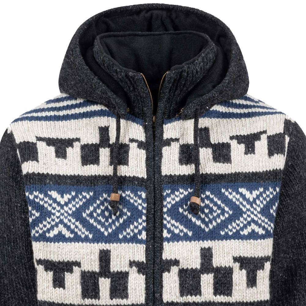 Kunst Und Magie Unisex Strickjacke Goa Wolle Winter Jacke Atzteken Muster Fleecefutter Hochkragen abnehmbarer Kapuze Saisonschlussverkauf