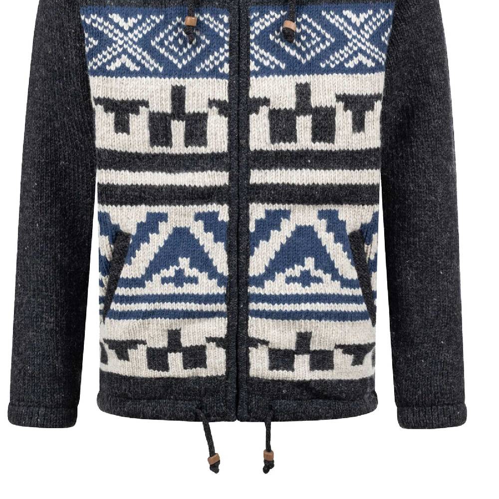 Kunst Und Magie Unisex Strickjacke Goa Wolle Winter Jacke Atzteken Muster Fleecefutter Hochkragen abnehmbarer Kapuze Saisonschlussverkauf