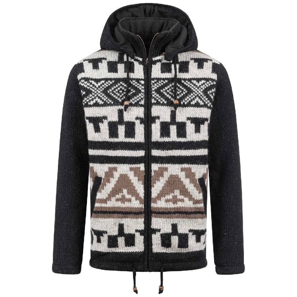 Kunst Und Magie Unisex Strickjacke Goa Wolle Bunte Patchwork Jacke Fleecefutter Hochkragen abnehmbarer Kapuze Cyber Monday