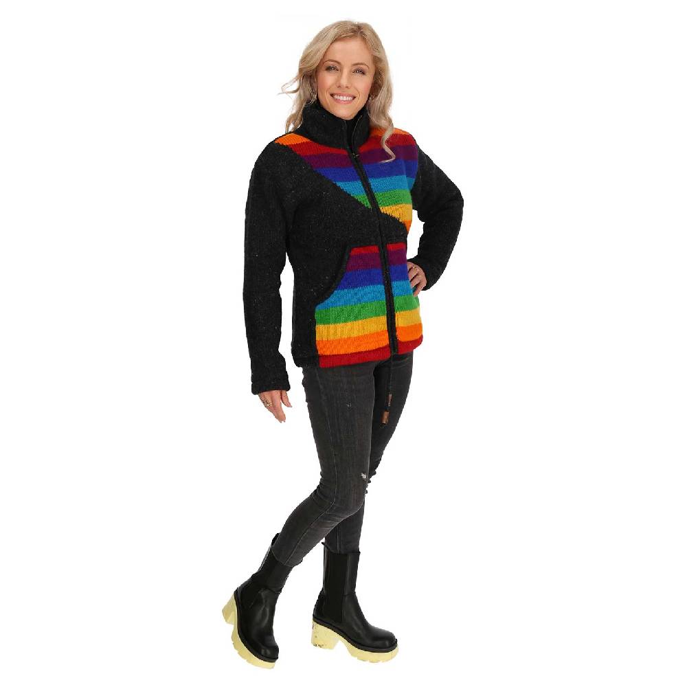Kunst Und Magie Damen Strickjacke gefütterte Wolljacke Strickpullover Goa Wolle Bunte Jacke Regenbogen Jubiläumsangebot