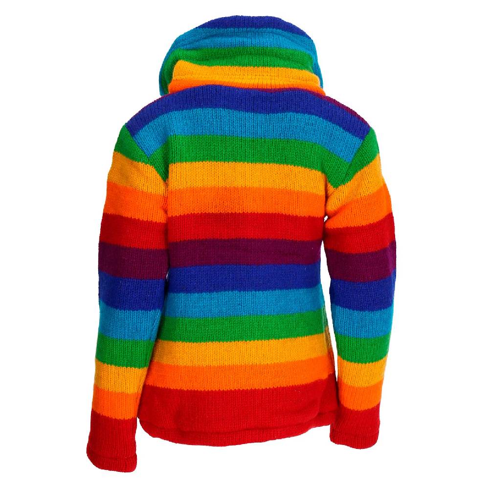 Kunst Und Magie Strickjacke Goa Wolle Bunte Regenbogen Jacke Fleecefutter Hochkragen Unisex Fair Lagerräumung