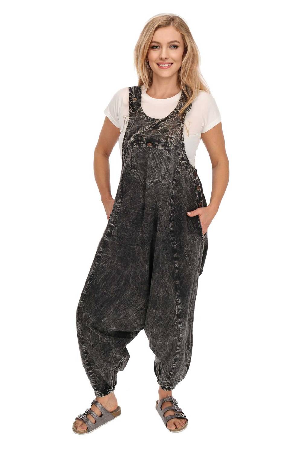 Kunst Und Magie Damen Latzhose Hippie Haremshose Goa Hose Boho 70er Jumpsuit Overall Stonewashed Catsuit Neuheiten