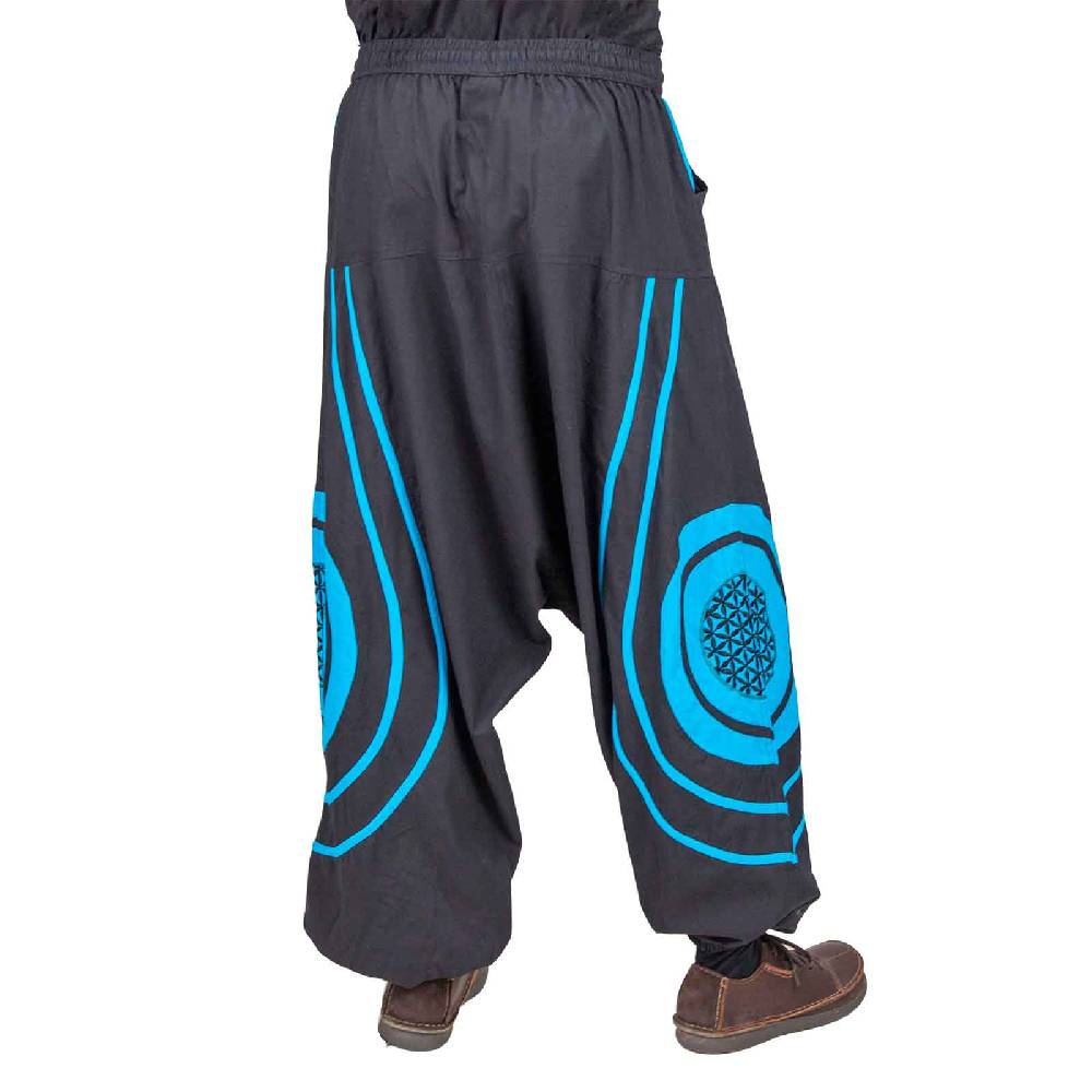 Kunst Und Magie Unisex Psy Baggy Pants Hippie Hose Goa Baumwoll Haremshose Lebensblume Flower of Life Räumungsverkauf