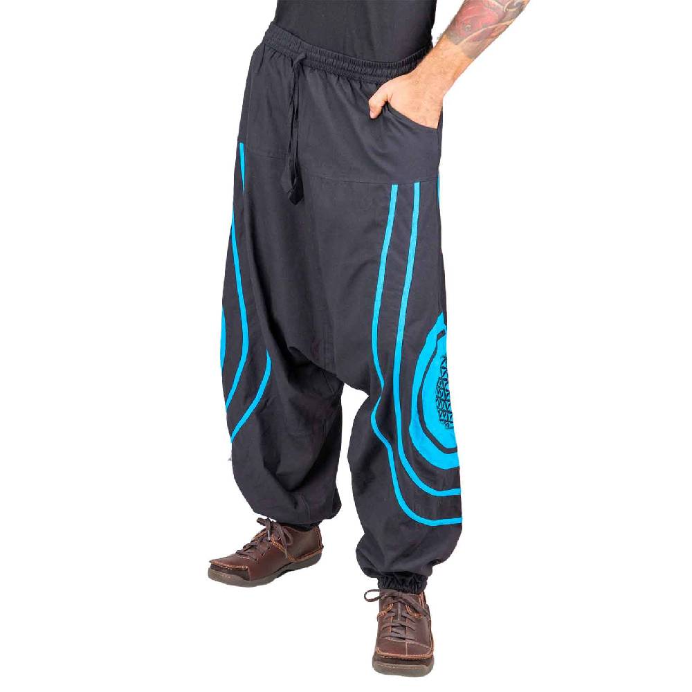 Kunst Und Magie Unisex Psy Baggy Pants Hippie Hose Goa Baumwoll Haremshose Lebensblume Flower of Life Räumungsverkauf