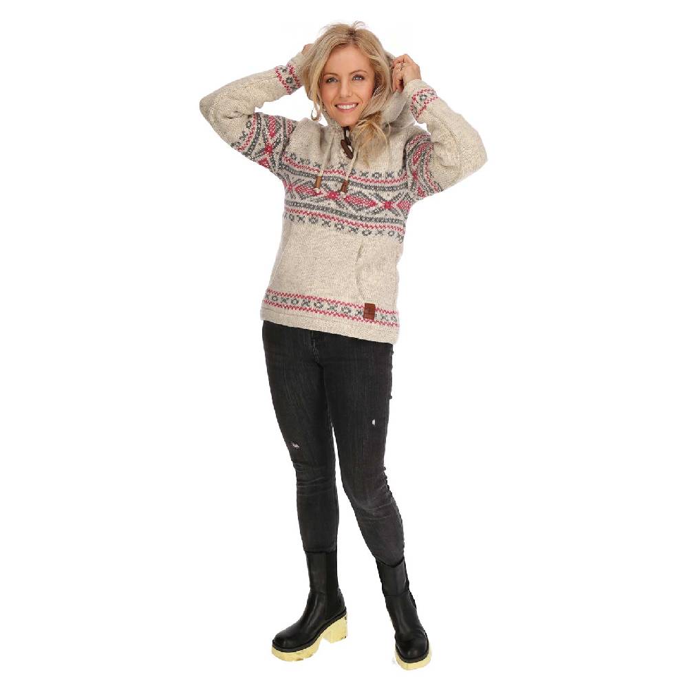 Kunst Und Magie Damen Hoodie Ski-Pullover gefütterte Wolljacke Strickpullover Goa Wolle Jacke Norweger Muster Kauf eins, bekomm eins gratis