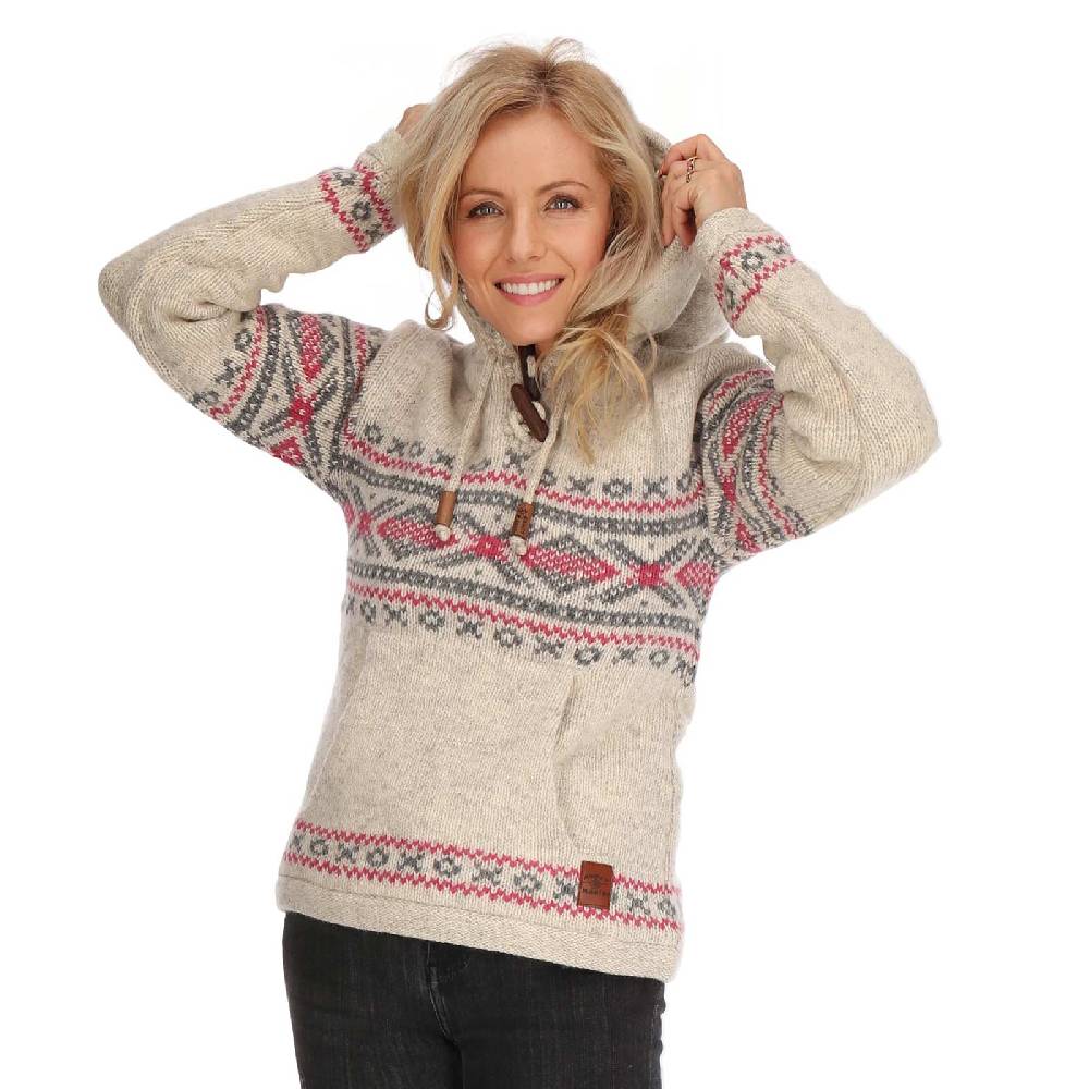 Kunst Und Magie Damen Hoodie Ski-Pullover gefütterte Wolljacke Strickpullover Goa Wolle Jacke Norweger Muster Kauf eins, bekomm eins gratis