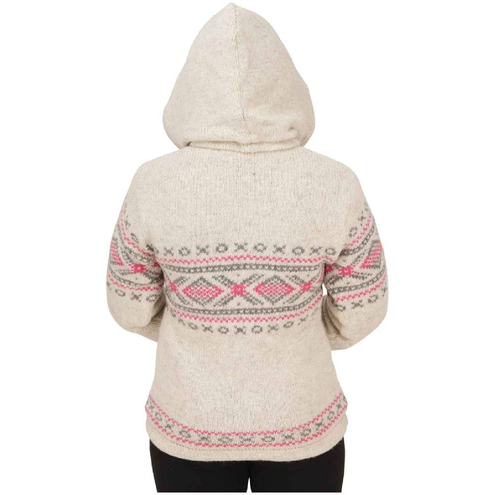 Kunst Und Magie Damen Klassische gefütterte Wolljacke Strickjacke Goa Wolle Jacke Norweger Muster abnehmbarer Kapuze JETZT KAUFEN