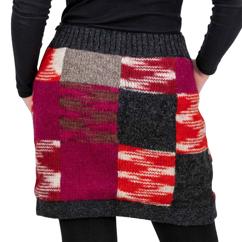 Kunst Und Magie Bunter Patchwork Strickrock kurzer Rock mit klassischem Muster Wolle gefüttert Boho Zeitbegrenzte Promotion